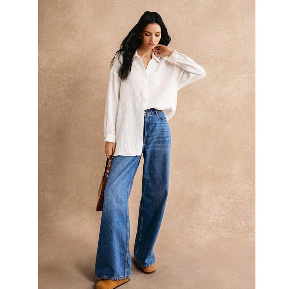 Cotton White Casual Shirt Button Down Up Long Sleeve - Picture 3 of 13